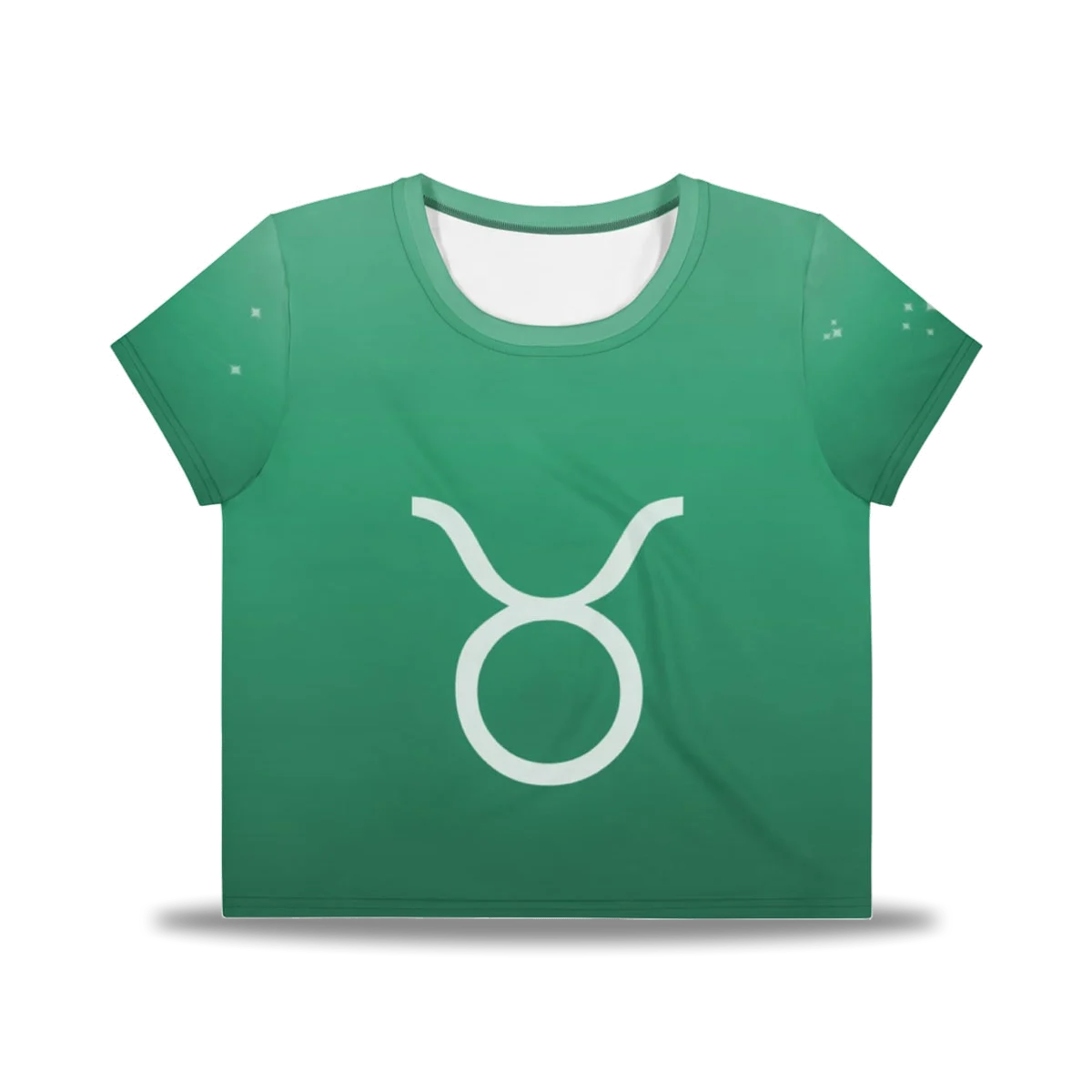 Taurus Zodiac Crop Tee in Mossy Jade, front view