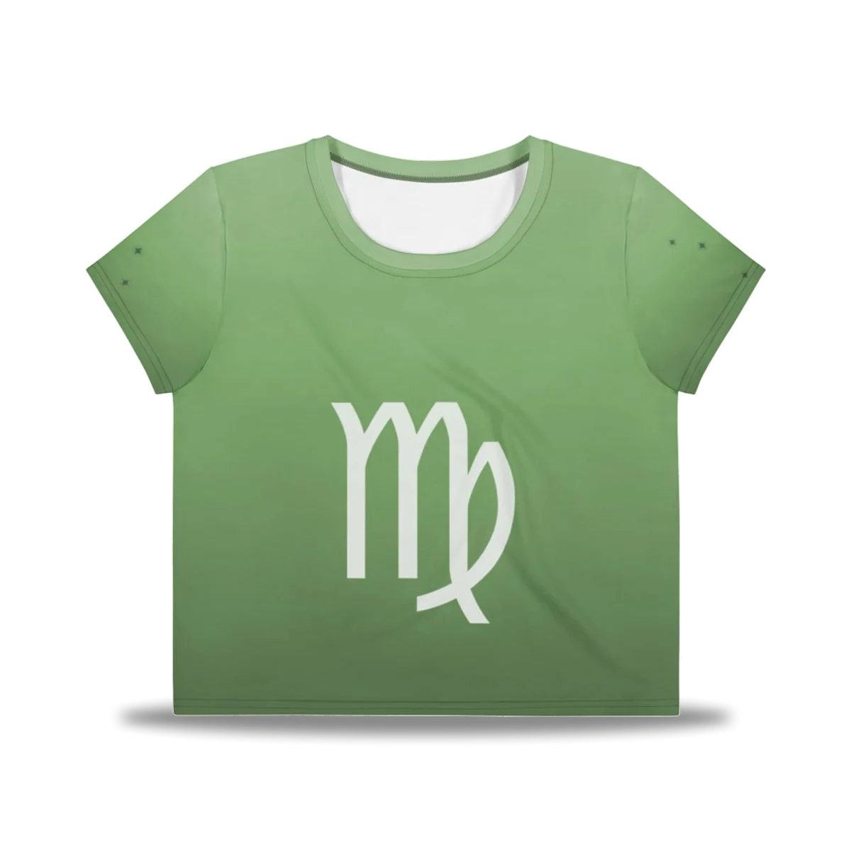 Virgo Zodiac Crop Tee in Woodland Emerald, front view