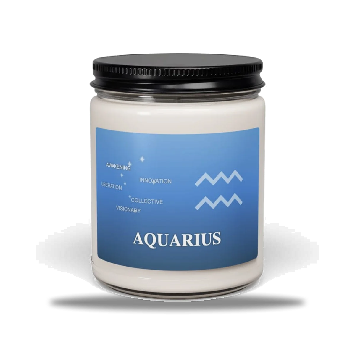 Aquarius Zodiac Candle in Vespertine Azure, front view