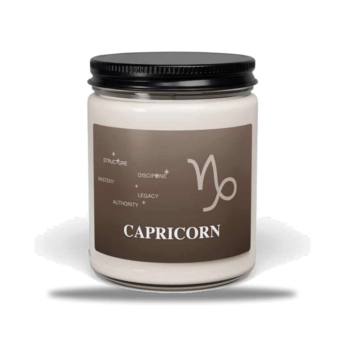 Capricorn Zodiac Candle in Sunlit Umber, front view