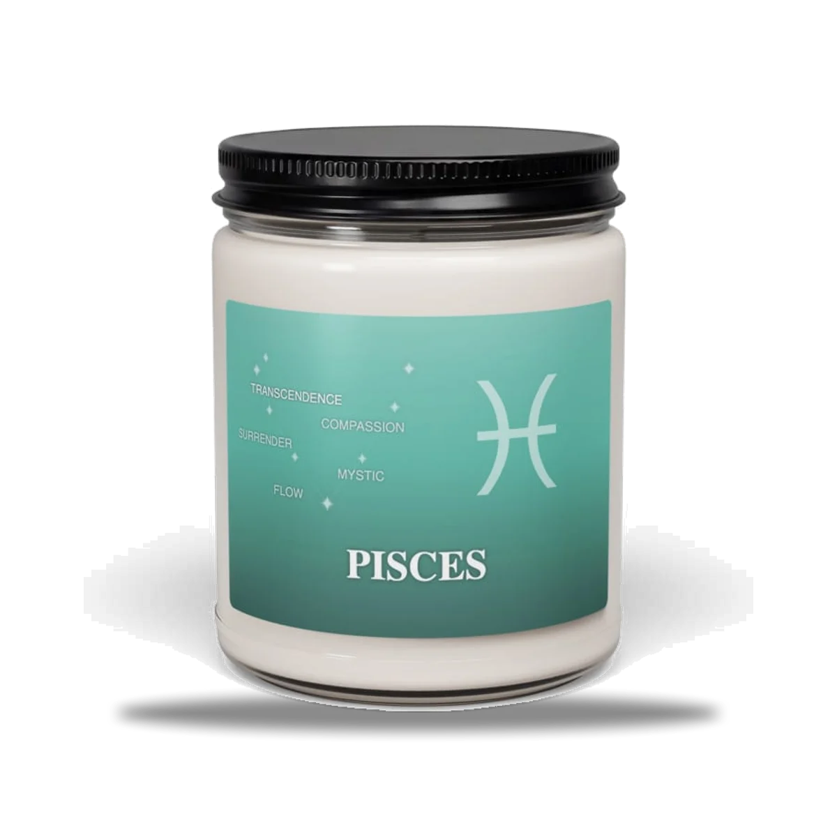 Pisces Zodiac Candle in Wild Lagoon, front view