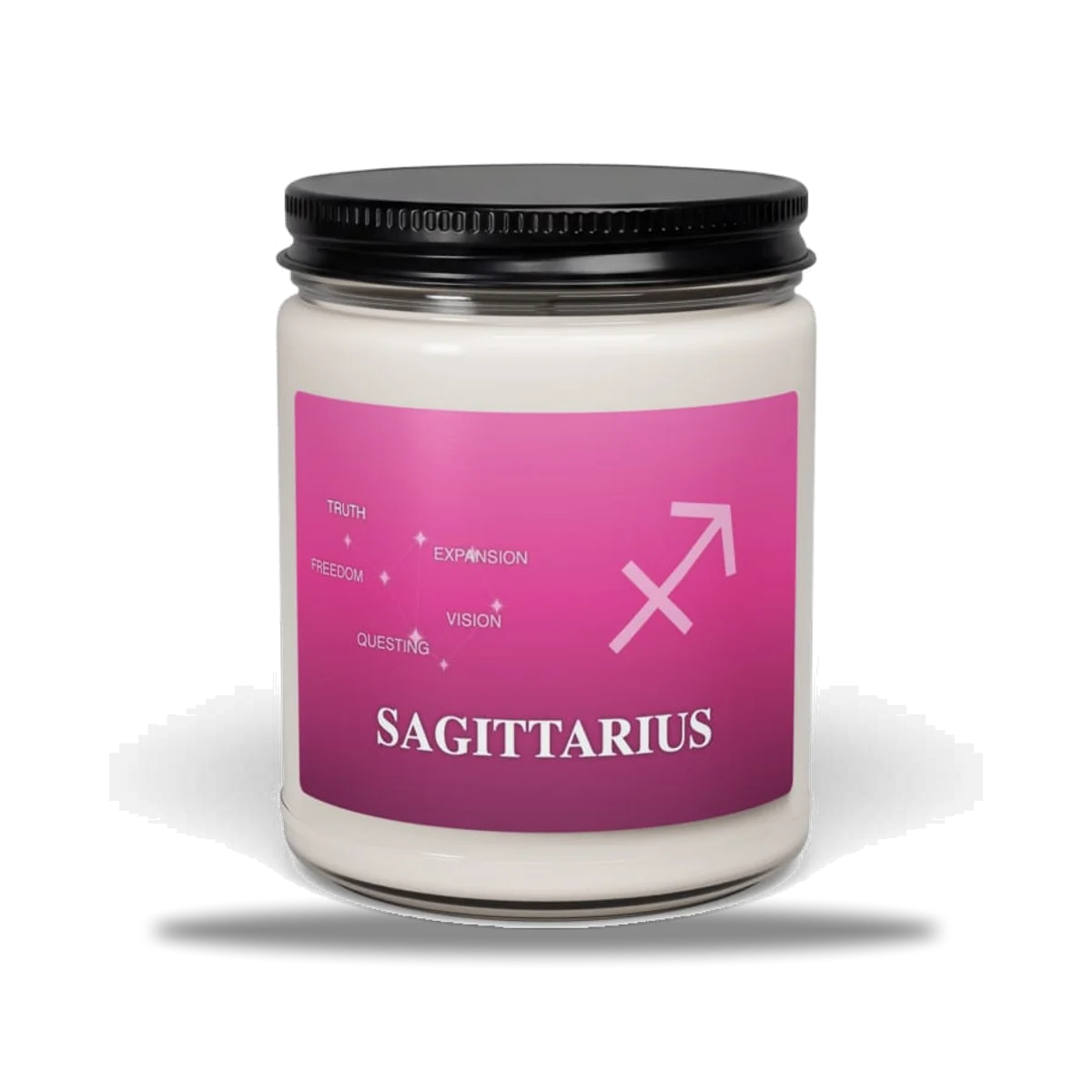 Sagittarius Zodiac Candle in Lustrous Fuchsia, front view