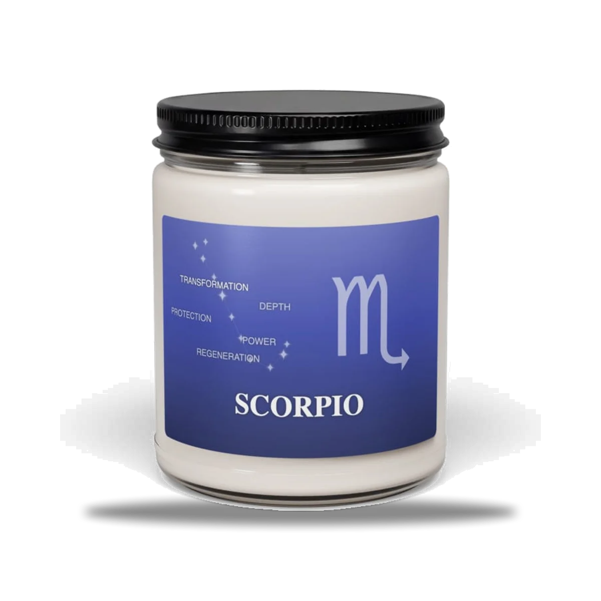 Scorpio Zodiac Candle in Eventide Sapphire, front view