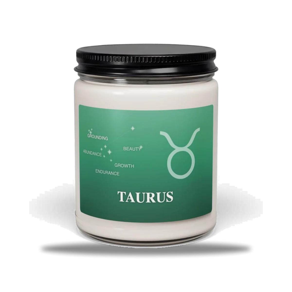 Taurus Zodiac Candle in Mossy Jade, front view