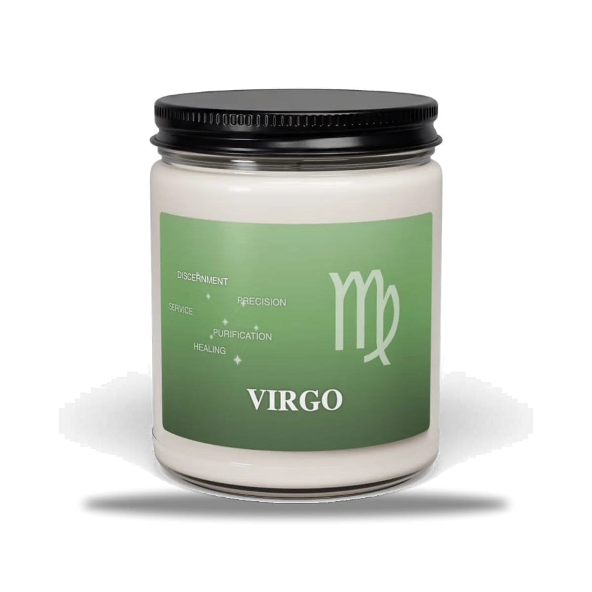 Virgo Zodiac Candle in Woodland Emerald, front view
