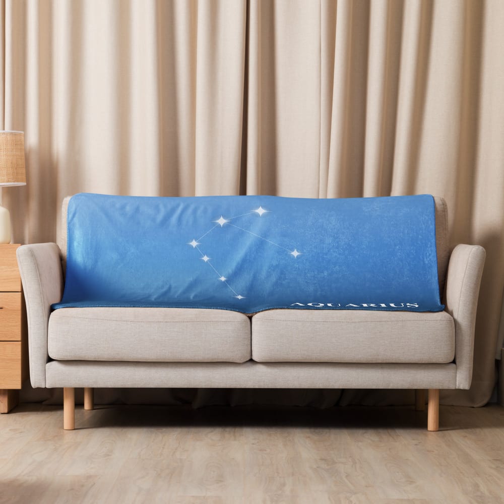 Aquarius Zodiac Blanket in Vespertine Azure in a lifestyle setting