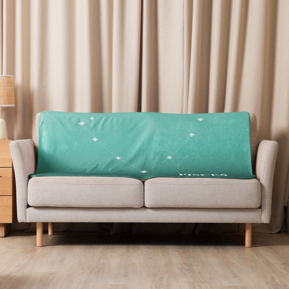 Pisces Zodiac Blanket in Wild Lagoon in a lifestyle setting