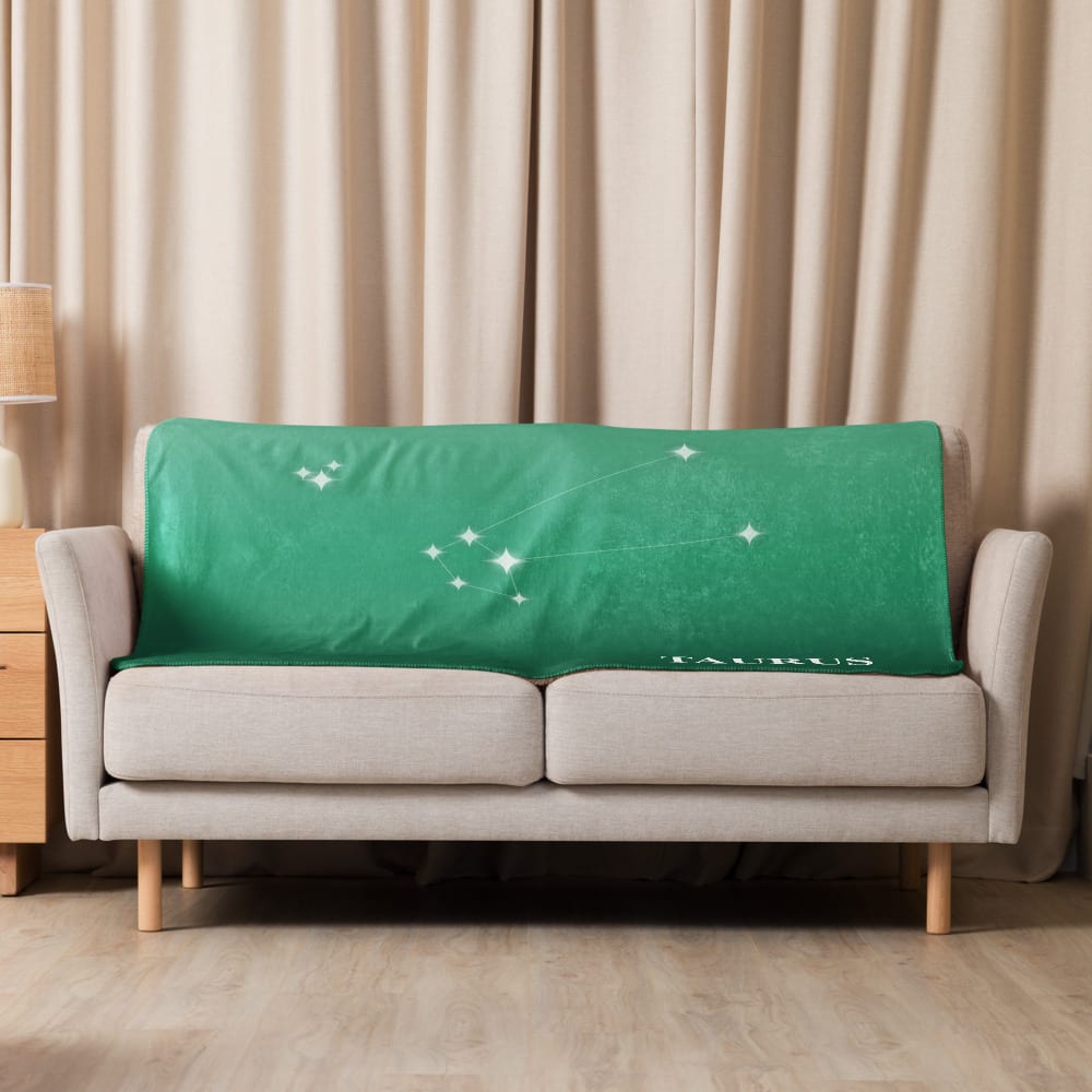 Taurus Zodiac Blanket in Mossy Jade in a lifestyle setting