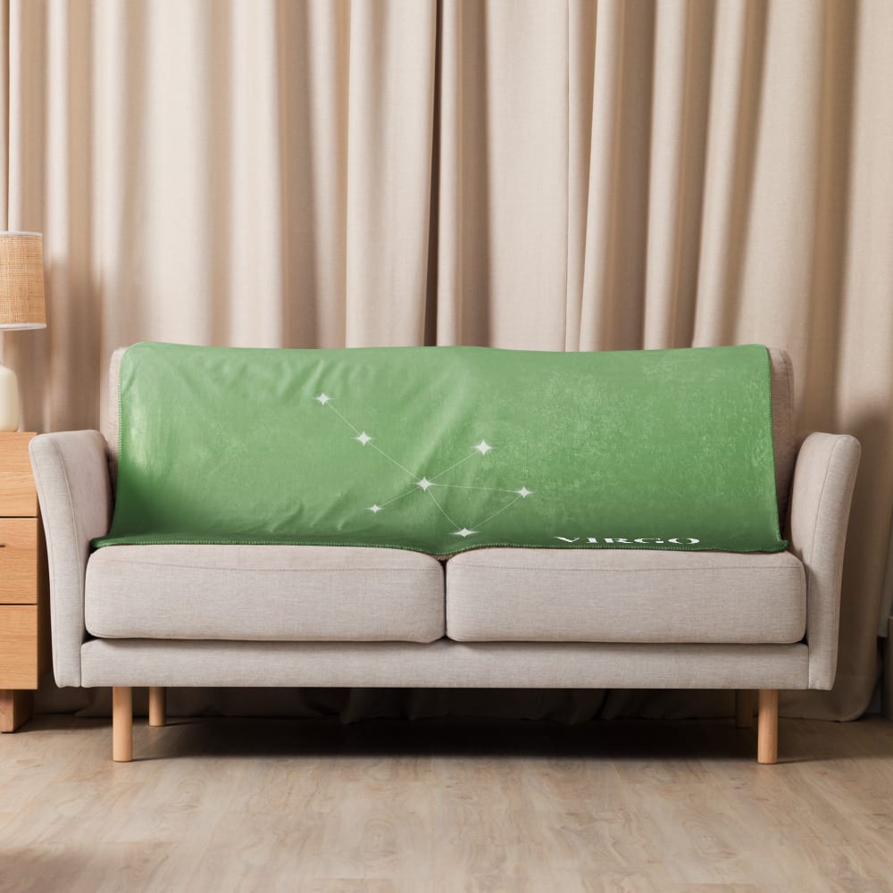 Virgo Zodiac Blanket in Woodland Emerald in a lifestyle setting