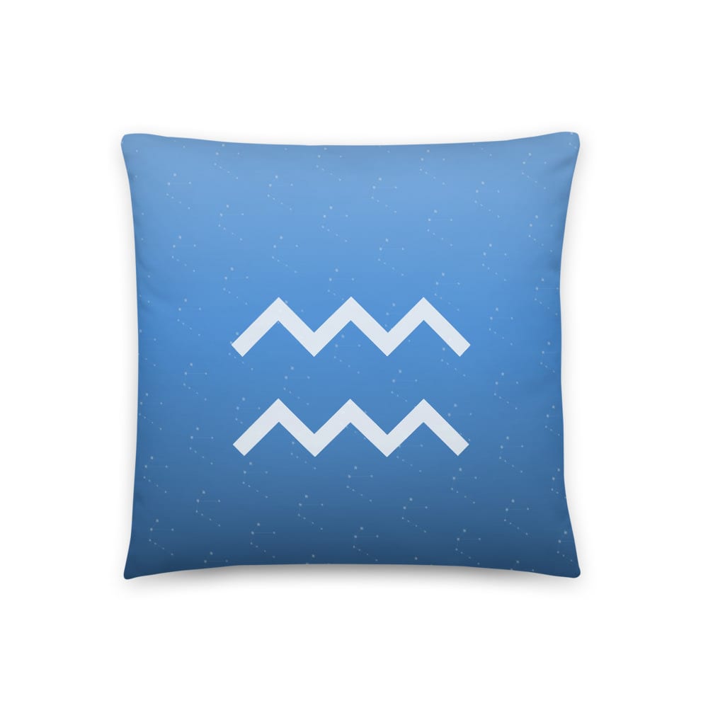 Aquarius Zodiac Pillow in Vespertine Azure, front view
