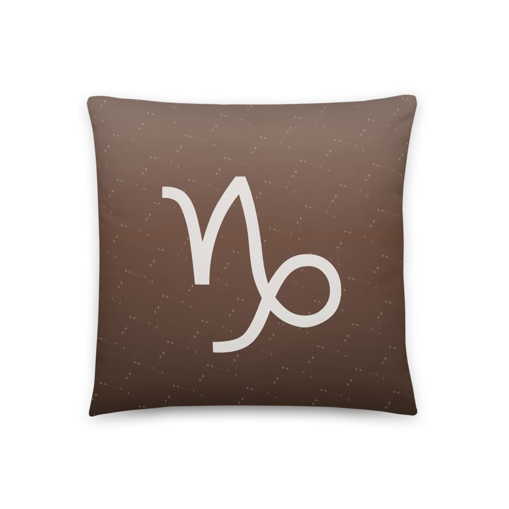 Capricorn Zodiac Pillow in Sunlit Umber, front view