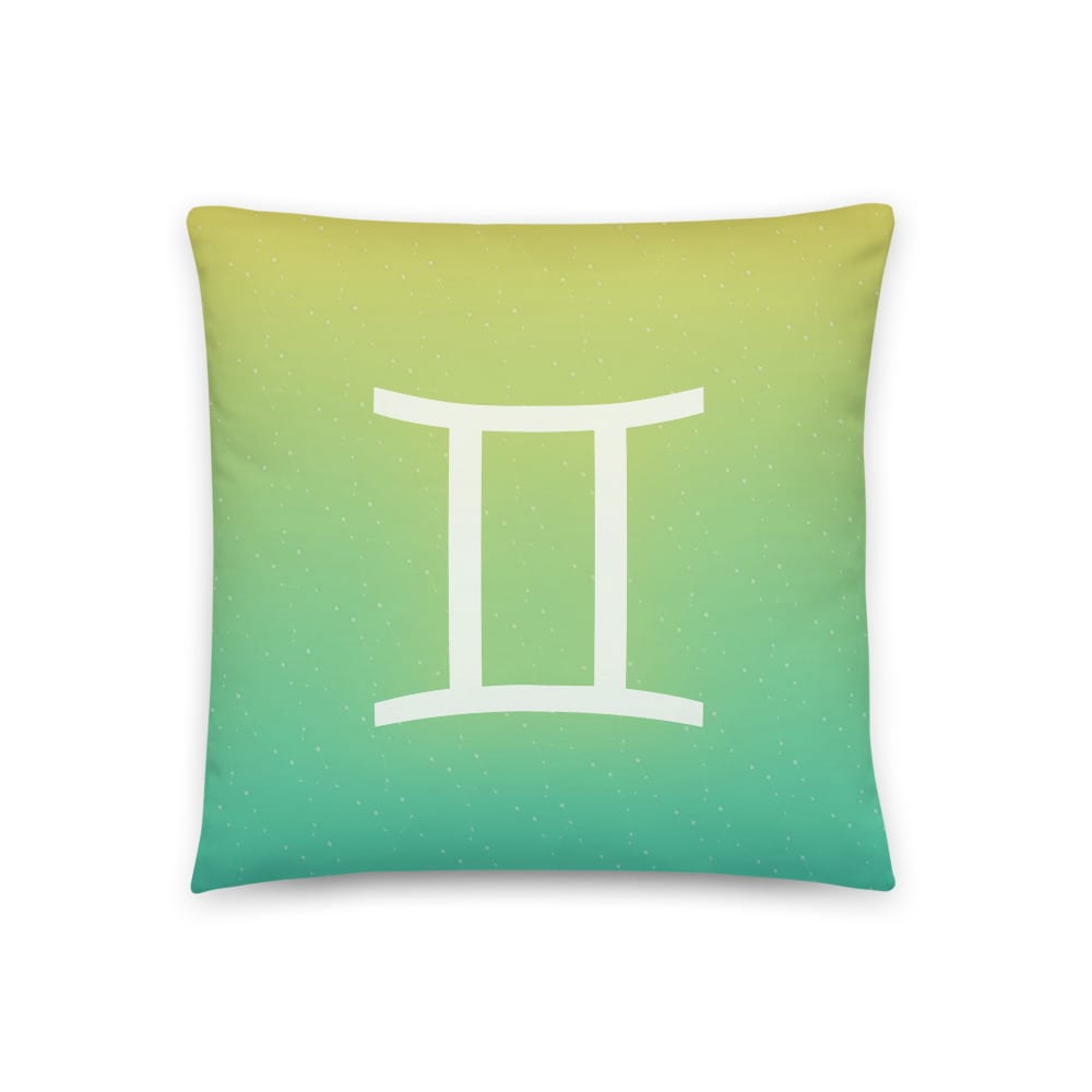 Gemini Zodiac Pillow in Torchlit Marigold, front view