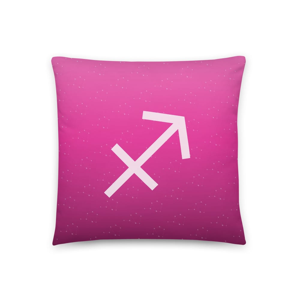 Sagittarius Zodiac Pillow in Lustrous Fuchsia, front view