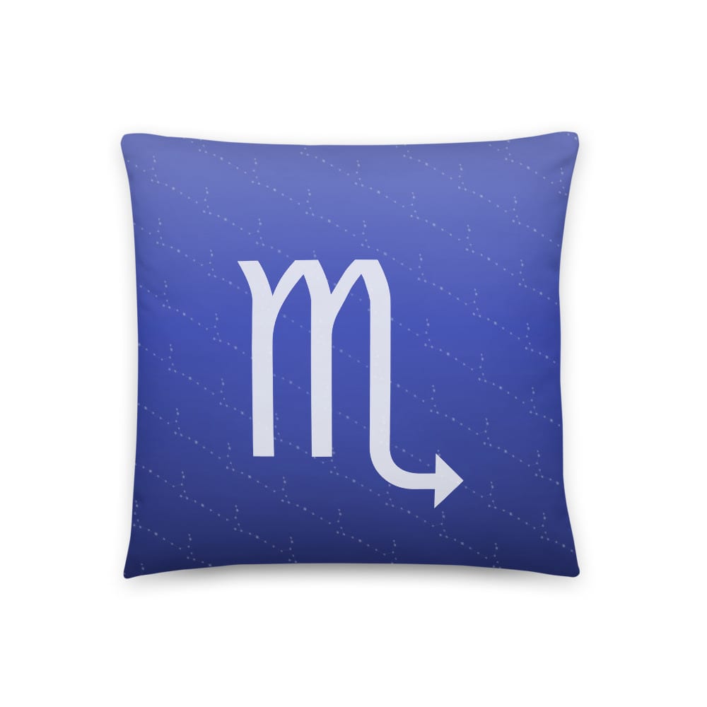 Scorpio Zodiac Pillow in Eventide Sapphire, front view