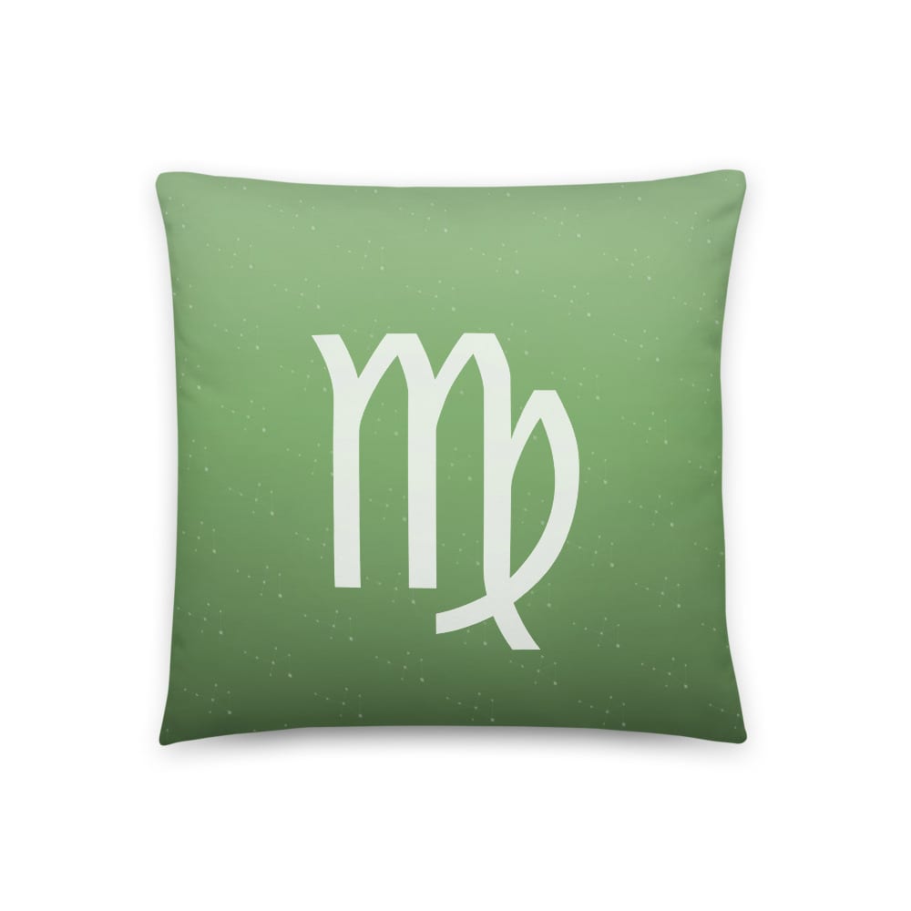 Virgo Zodiac Pillow in Woodland Emerald, front view